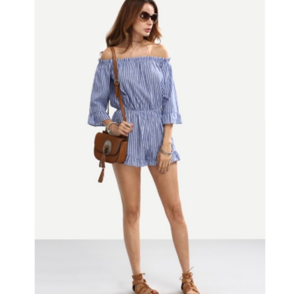 New! Blue & white striped romper